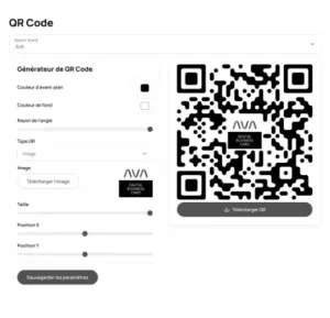 Interface du tableau de bord AVA permettant de créer un QR code à partir du lien d’une carte de visite numérique